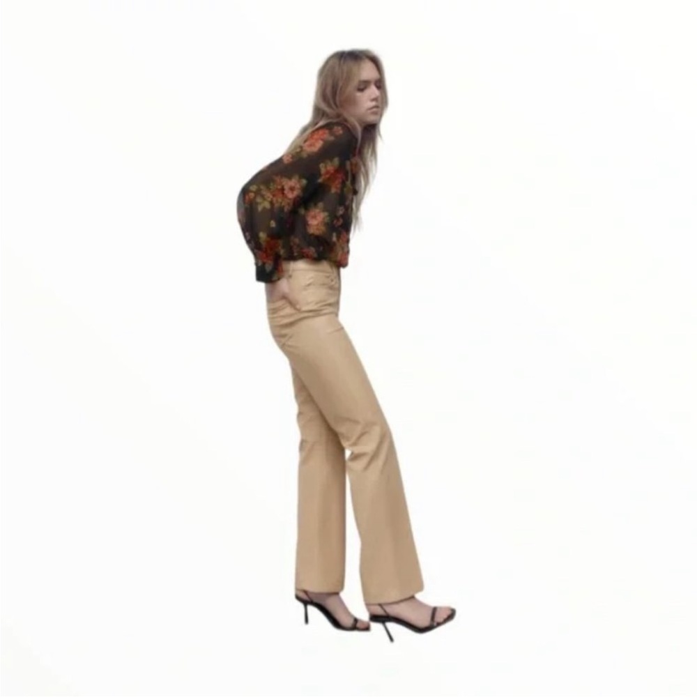 Zara Tan Leather Pants - Picture 1 of 11